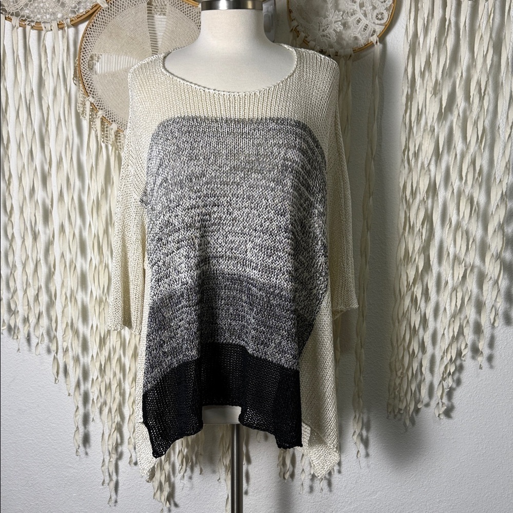 Alembika Tan and Gray Open Weave Pullover Lagenlook Sweater Size M